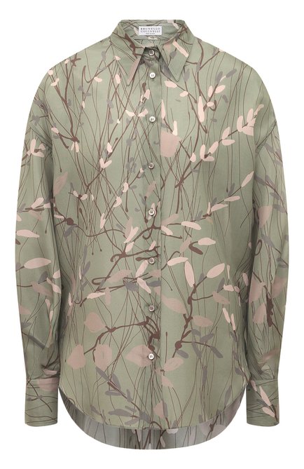 Женская шелковая рубашка BRUNELLO CUCINELLI зеленого цвета по цене 218000 руб., арт. MP982NP816 | Фото 1