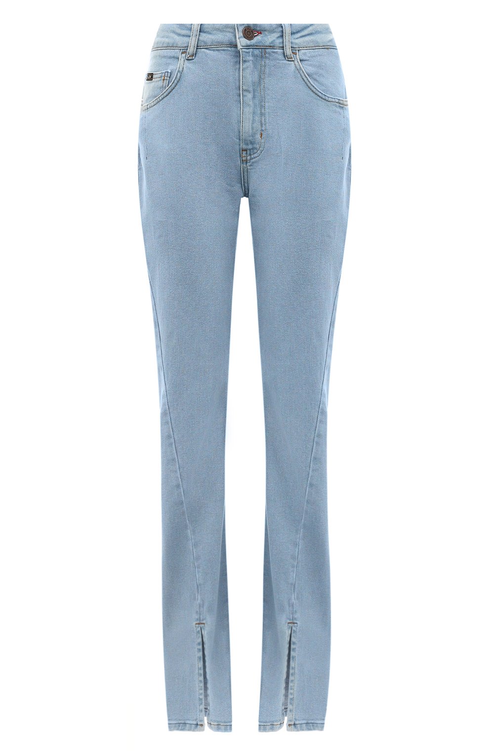 Женские джинсы BLCV светло-голубого цвета, арт. 102DSHSZ001_SBM | Фото 1 (Материал внешний: Замша, Хлопок; Длина (брюки, джинсы): Удлиненные; Кросс-КТ: Деним; Стили: Гранж; Материал сплава: Проставлено; Силуэт Ж (брюки и джинсы): Расклешенные; Драгоценные камни: Проставлено)