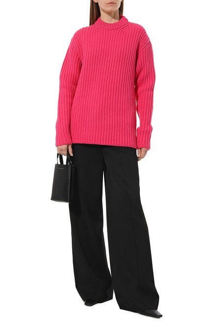 Женский шерстяной свитер BOTTER розового цвета, арт. WM7033 K015 | Фото 2 (Длина (для топов): Стандартные; Материал сплава: Проставлено; Рукава: Длинные; Драгоценные камни: Проставлено; Материал внешний: Шерсть)