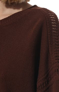 Женский пуловер из шерсти и кашемира VALENTINO коричневого цвета, арт. XB3KC31P6YG | Фото 5 (Материал внешний: Шерсть, Кашемир; Рукава: Длинные; Длина (для топов): Удлиненные; Женское Кросс-КТ: Пуловер-одежда; Стили: Кэжуэл)