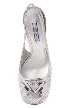 Женские кожаные туфли PRADA серебряного цвета, арт. 1I770M-3LJ0-F0118-090 | Фото 6 (Каблук высота: Высокий; Материал внешний: Кожа; Каблук тип: Устойчивый; Подошва: Плоская)