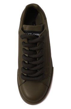 Мужские кожаные кеды portofino DOLCE & GABBANA хаки цвета, арт. CS1761/AB939 | Фото 6 (Материал внутренний: Натуральная кожа; Материал сплава: Проставлено; Стили: Классический; Материал утеплителя: Без утеплителя; Подошва: Плоская; Драгоценные камни: Проставлено)