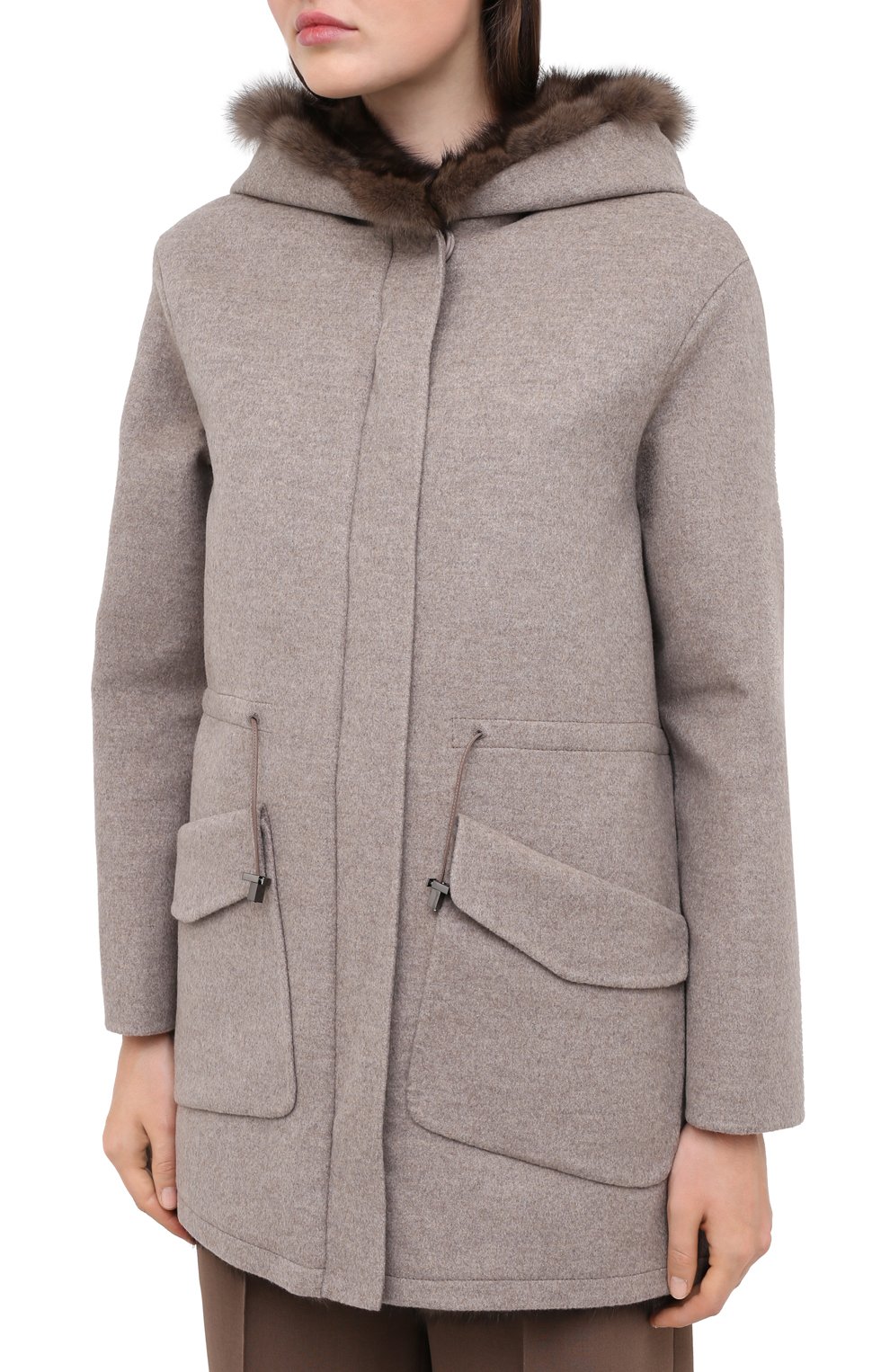Женское бежевое пальто с меховой подкладкой MANZONI24 купить в интернет ...