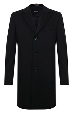 Мужской пальто из шерсти и кашемира BOSS черного цвета, арт. 50479756 | Фото 1 (Материал внешний: Шерсть; Рукава: Длинные; Длина (верхняя одежда): До середины бедра; Стили: Классический; Мужское Кросс-КТ: пальто-верхняя одежда)