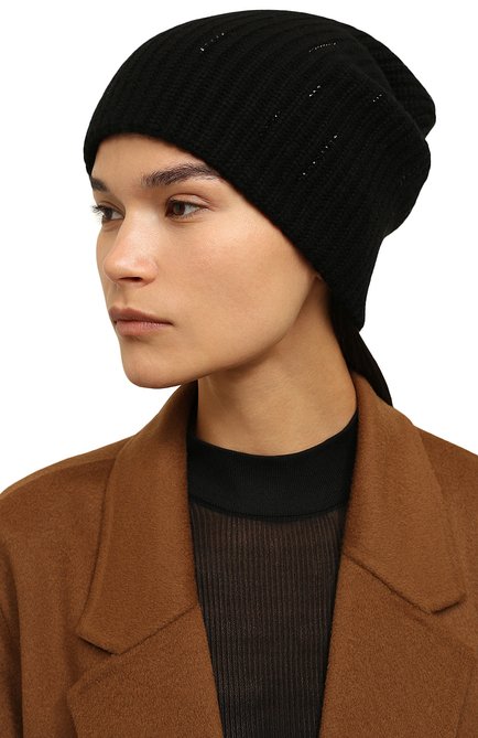 Женская кашемировая шапка WILLIAM SHARP черного цвета, арт. A61-17 | Фото 2 (Материал: Текстиль, Кашемир, Шерсть)