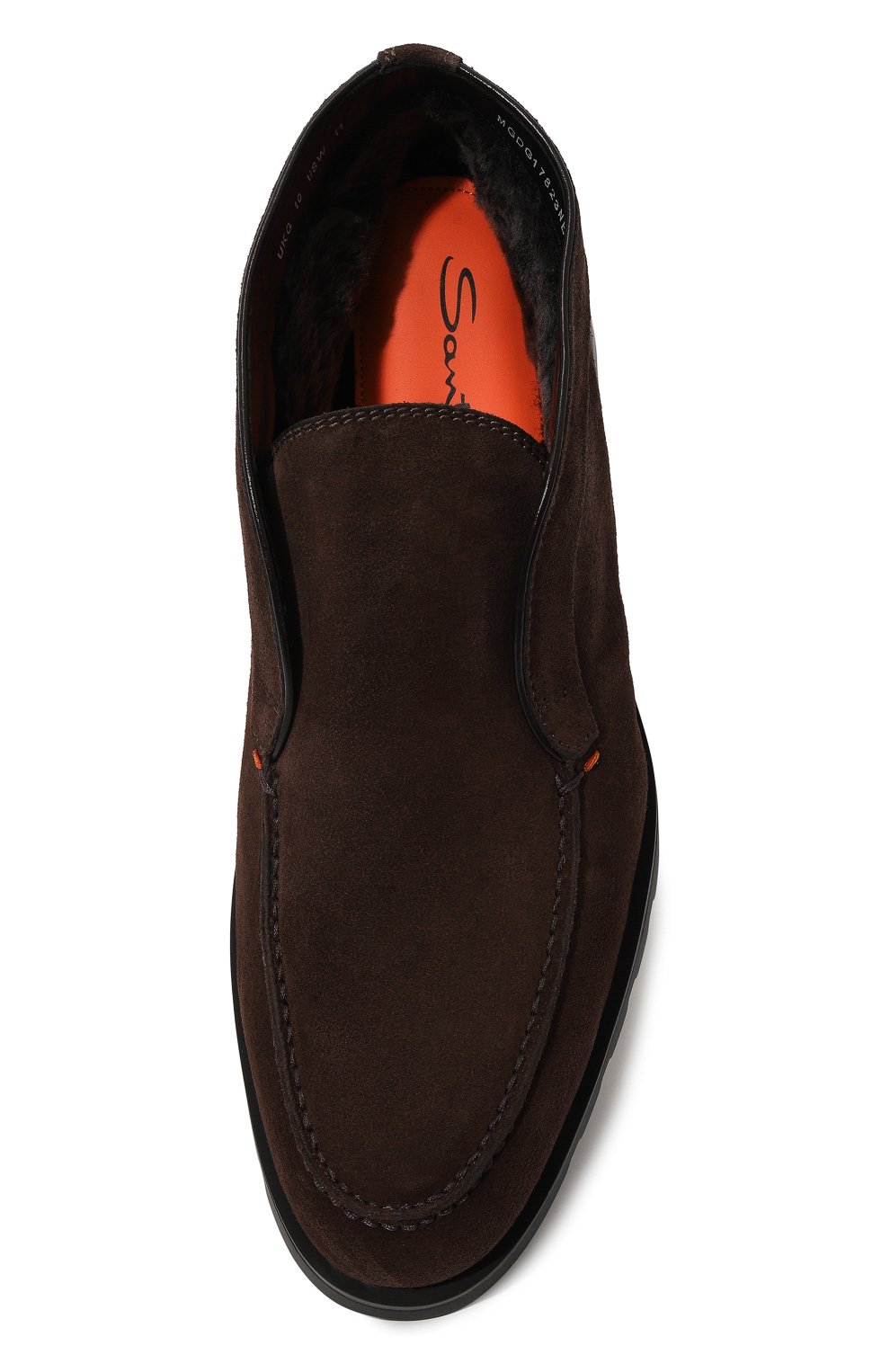 Мужские замшевые ботинки detroit SANTONI темно-коричневого цвета, арт. MGDG17823NE0ASEY | Фото 6 (Материал утеплителя: Натуральный мех; Мужское Кросс-КТ: Ботинки-обувь, зимние ботинки; Материал сплава: Проставлено; Подошва: Плоская; Драгоценные камни: Проставлено; Мате риал внешний: Замша)