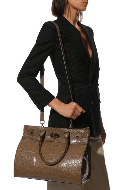 Женская сумка из кожи аллигатора RALPH LAUREN темно-бежевого цвета, арт. 69H/IVP34/FVP34 | Фото 2 (Материал: Экзотическая кожа; Размер: large; Ремень/цепочка: На ремешке)
