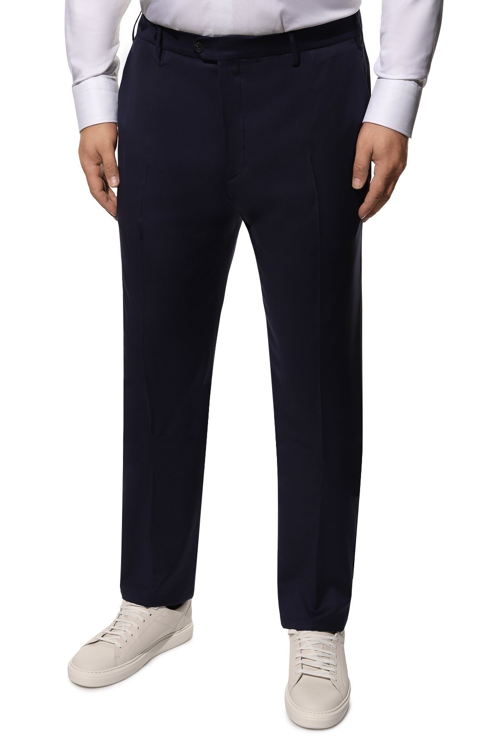 Мужские шерстяные брюки MARCO PESCAROLO темно-синего цвета, арт. EV0M/ZIP/4611 | Фото 3 (Big sizes: Big Sizes; Материал внешний: Шерсть; Силуэт М (брюки): Чиносы; Длина (брюки, джинсы): Стандартные; Стили: Кэжуэл)