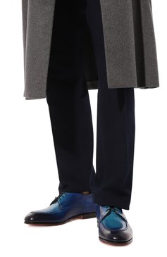 Мужские кожаные дерби SANTONI темно-синего цвета, арт. MCJG18498SA4BSG9 | Фото 3 (Материал внутренний: Нату ральная кожа; Материал сплава: Проставлено; Нос: Не проставлено; Стили: Классический)