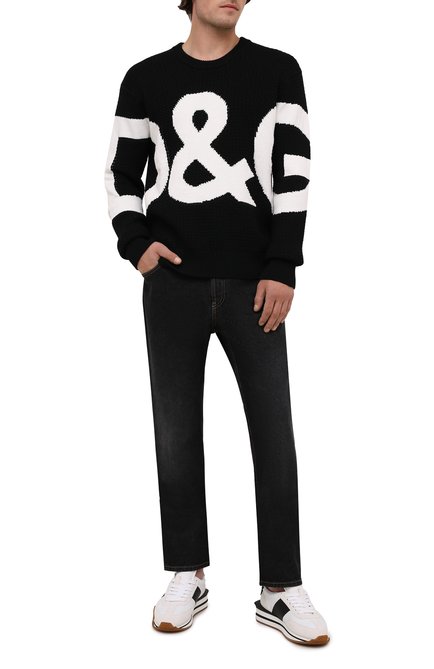 Мужской шерстяной свитер DOLCE & GABBANA черного цвета, арт. GXG69T/JBVD8 | Фото 2 (Материал внешний: Шерсть; Длина (для топов): Стандартные; Рукава: Длинные; Стили: Кэжуэл; Мужское Кросс-КТ: Свитер-одежда; Принт: С принтом)