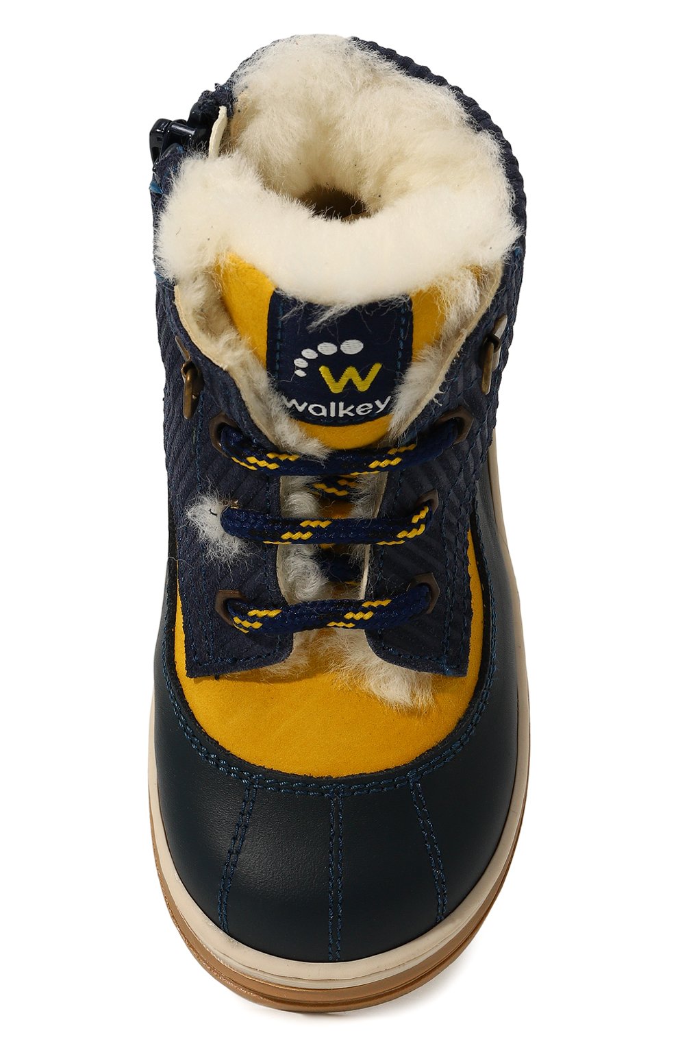 Детские кожаные ботинки WALKEY синего цвета, арт. Y1B5-42642-1683X117/25-29 | Фото 4 (Материал утеплителя: Натуральный мех; Матери ал сплава: Проставлено; Нос: Не проставлено)