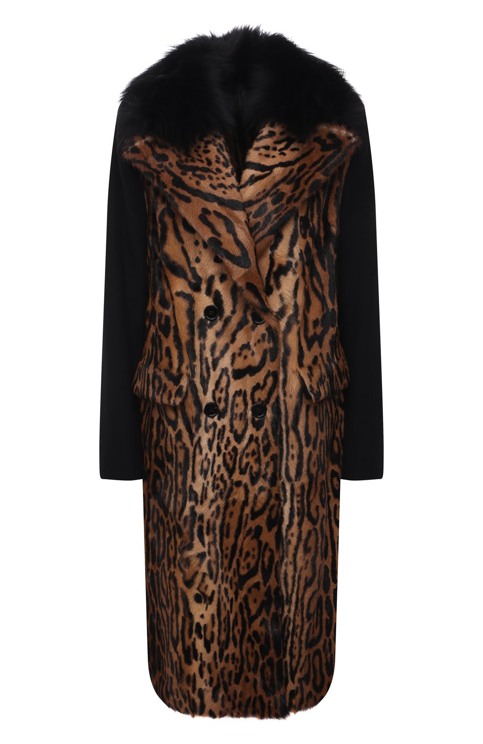 Женская комбинированное пальто DOLCE & GABBANA леопардового цвета, арт. F0AU0F/GEW00 | Фото 1 (Женское Кросс-КТ: Мех; Материал внешний: Шерсть, Натуральный мех; Рукава: Длинные; Стили: Гламурный; Длина (верхняя одежда): До колена; Материал подклада: Синтетический материал)