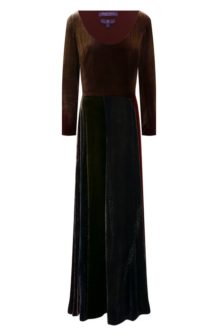 Женское платье из вискозы и шелка RALPH LAUREN коричневого цвета, арт. 290736359 | Фото 1 (Длина Ж (юбки, платья, шорты): Макси; Рукава: Длинные; Материал внешний: Вискоза)