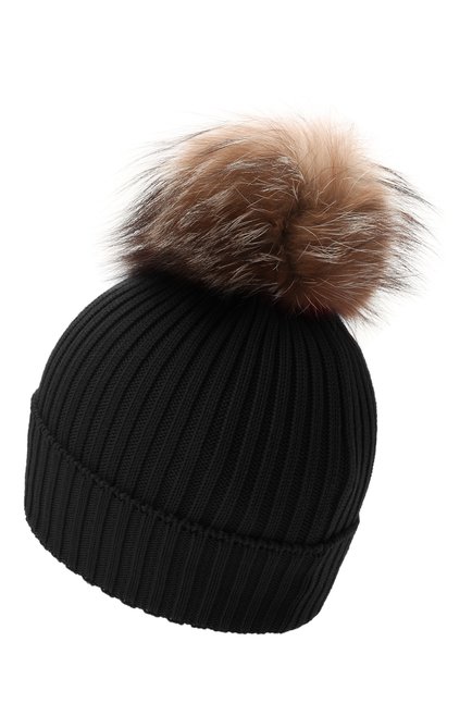 Детского шерстяная шапка с мехом MONCLER черного цвета, арт. G2-954-3B711-10-04S01 | Фото 2 (Материал: Шерсть, Текстиль)