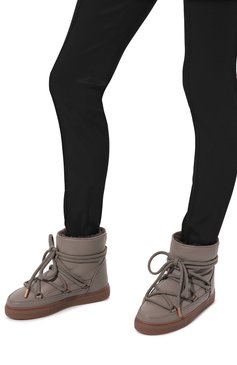 Женские кожаные полусапоги INUIKII темно-бежевого цвета, арт. 70202-087 | Фото 3 (Подошва: Платформа; Материал утеплителя: Натуральный мех; Высота голенища: Низкие; Каблук тип: Устойчивый)