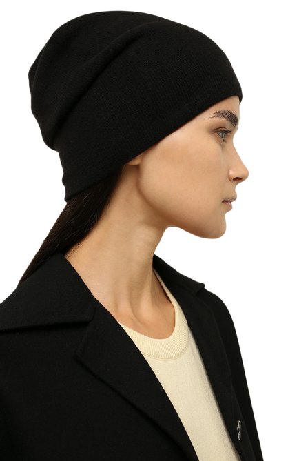 Женская кашемировая шапка TEGIN черного цвета, арт. 1104 | Фото 2 (Материал: Текстиль, Шерсть, Кашемир)