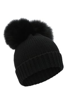Детского шерстяная шапка с меховыми помпонами WOOLRICH черного цвета, арт. CFWKAC0078FR/UF0096 | Фото 1 (Материал: Текстиль, Шерсть)