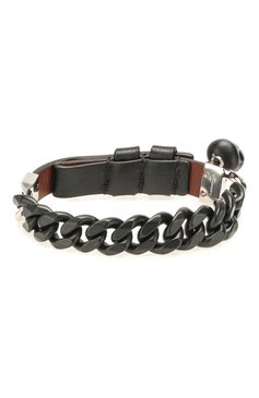 Мужской комбинированный браслет ALEXANDER MCQUEEN черного цвета, арт. 602574/1BU0K | Фото 1 (Материал: Кожа, Металл)