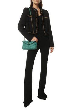 Женская сумка puffer mini SAINT LAURENT бирюзового цвета, арт. 620333/FAACV | Фото 3 (Сумки-технические: Сумки через плечо; Размер: mini; Ремень/цепочка: На ремешке; Материал: Текстиль)