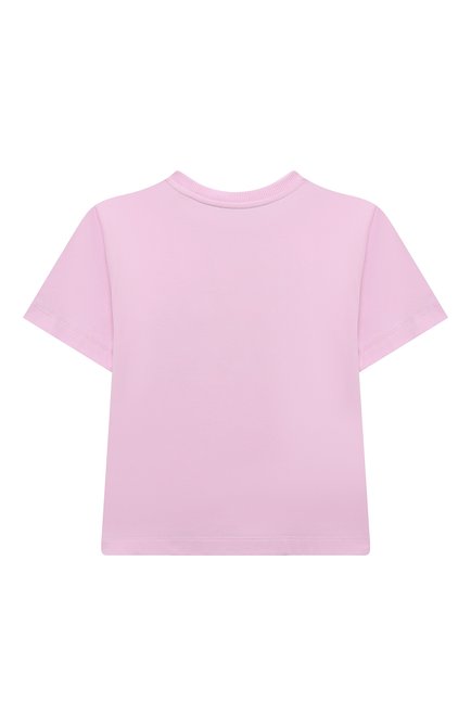 Детская хлопковая футболка MOSCHINO светло-розового цвета, арт. H3M02T/LBA11/4A-8A | Фото 2 (Материал внешний: Хлопок; Материал сплава: Проставлено; Рукава: Короткие; Драгоценные камни: Проставлено)