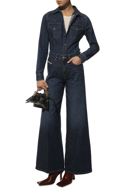 Женская джинсовая рубашка DIESEL синего цвета, арт. A03865/0EGAD | Фото 2 (Рукава: Длинные; Длина (для топов): Стандартные; Материал внешний: Хлопок, Деним; Кросс-КТ: Деним; Принт: Без принта; Стили: Гранж; Женское Кросс-КТ: Рубашка-одежда)