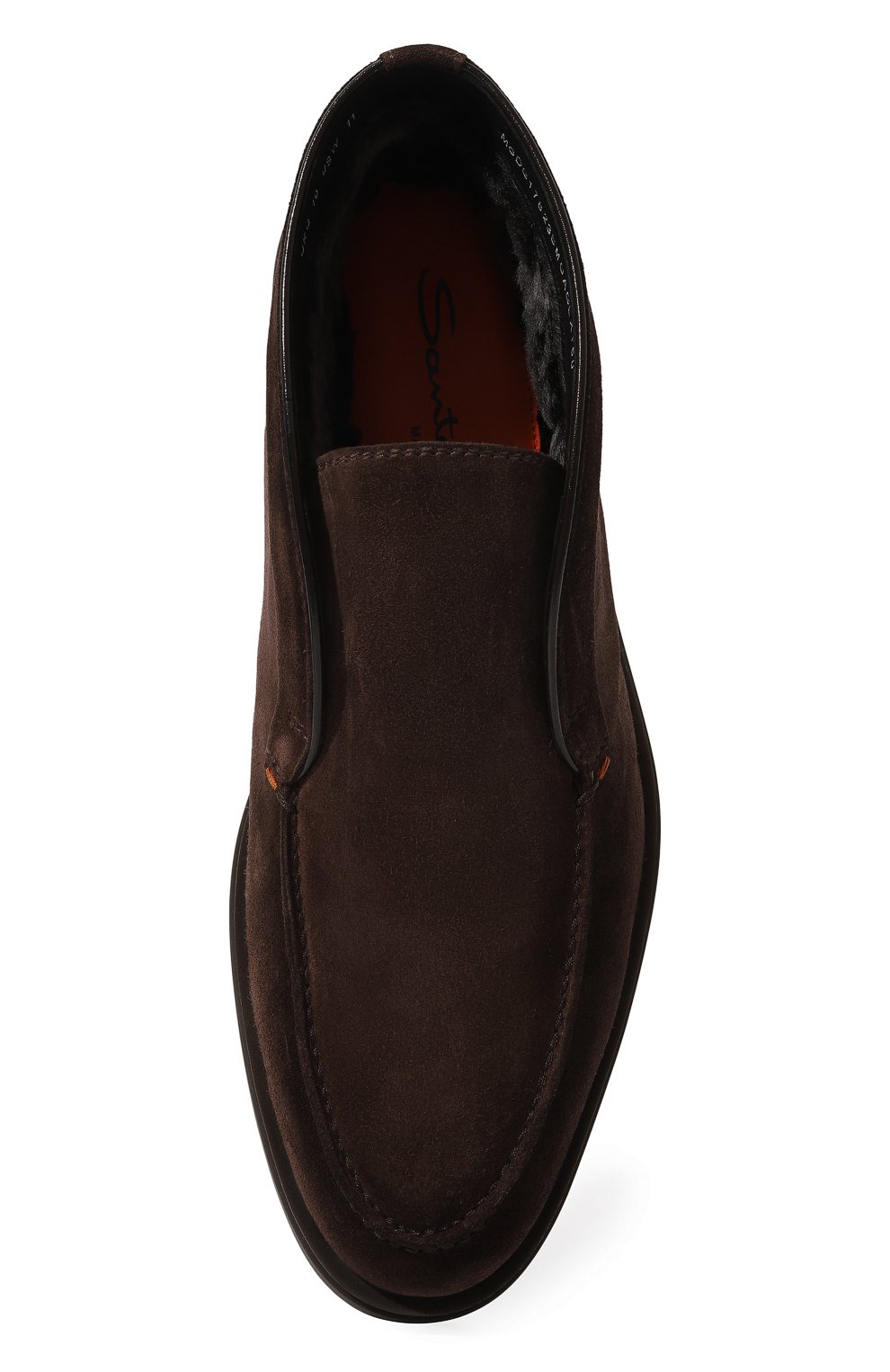 Мужские замшевые ботинки SANTONI темно-коричневого цвета, арт. MGDG17823SM0AGEXT50 | Фото 6 (Материал утеплителя: Натуральный мех; Мужское Кросс-КТ: Ботинки-обувь, зимние ботинки; Подошва: Плоская; Материал внешний: Замша)