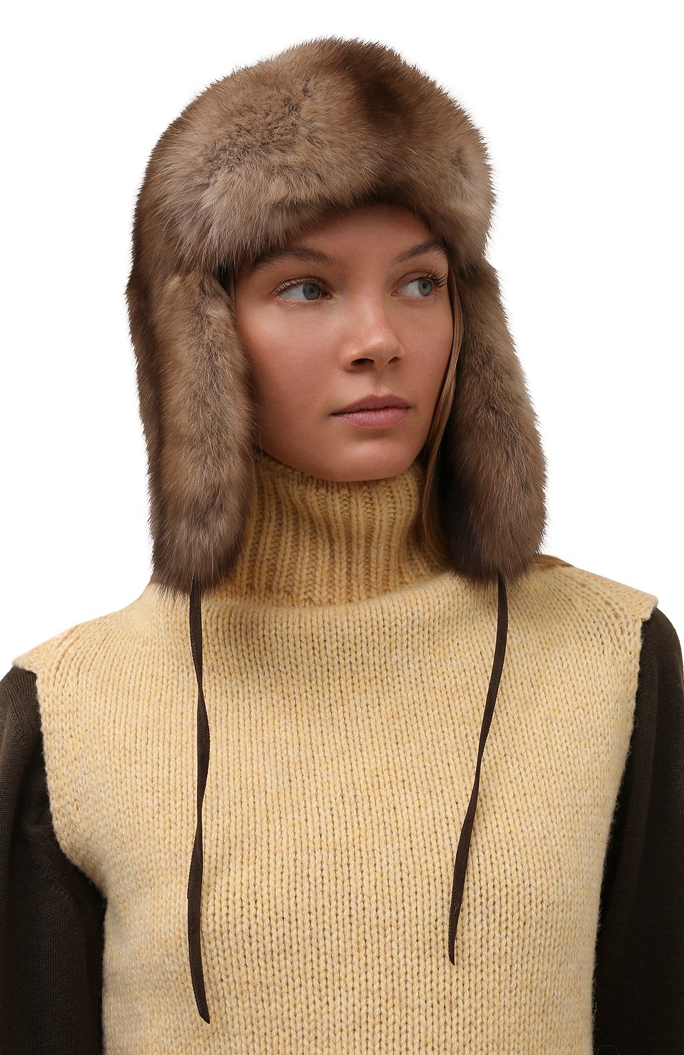 Женская шапка-ушанка из меха соболя FURLAND коричневого цвета, арт. 0106201910061200000 | Фото 2 (Материал: Натуральный мех)