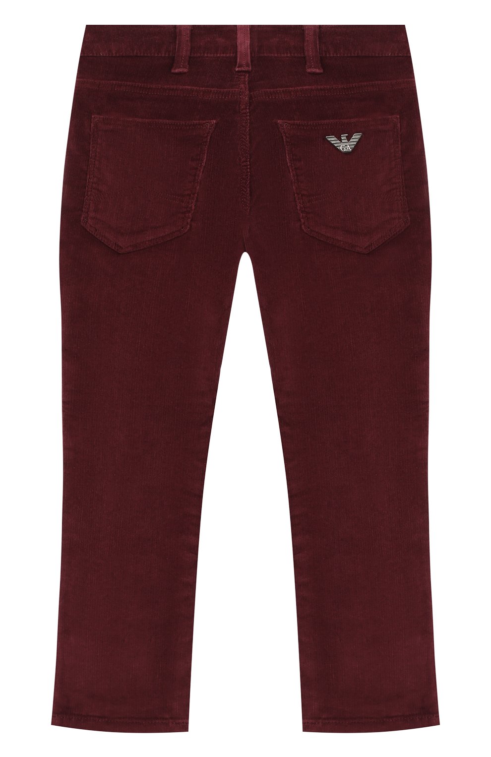 Детские джинсы EMPORIO ARMANI бордового цвета, арт. 6H4J06/4N4TZ | Фото 2 (Детали: Однотонный; Региональные ограничения белый список (Axapta Mercury): RU; Материал сплава: Проставлено; Нос: Не проставлено; Материал внешний: Хлопок; Ростовка одежда: 10 - 11 лет | 140 - 146см, 13 - 15 лет | 158 см, 16 лет | 164 см, 4 года | 104 см, 5 лет | 110 см, 6 лет | 116 см, 7 лет | 122 см, 8 лет | 128 см, 9 лет | 134 см)
