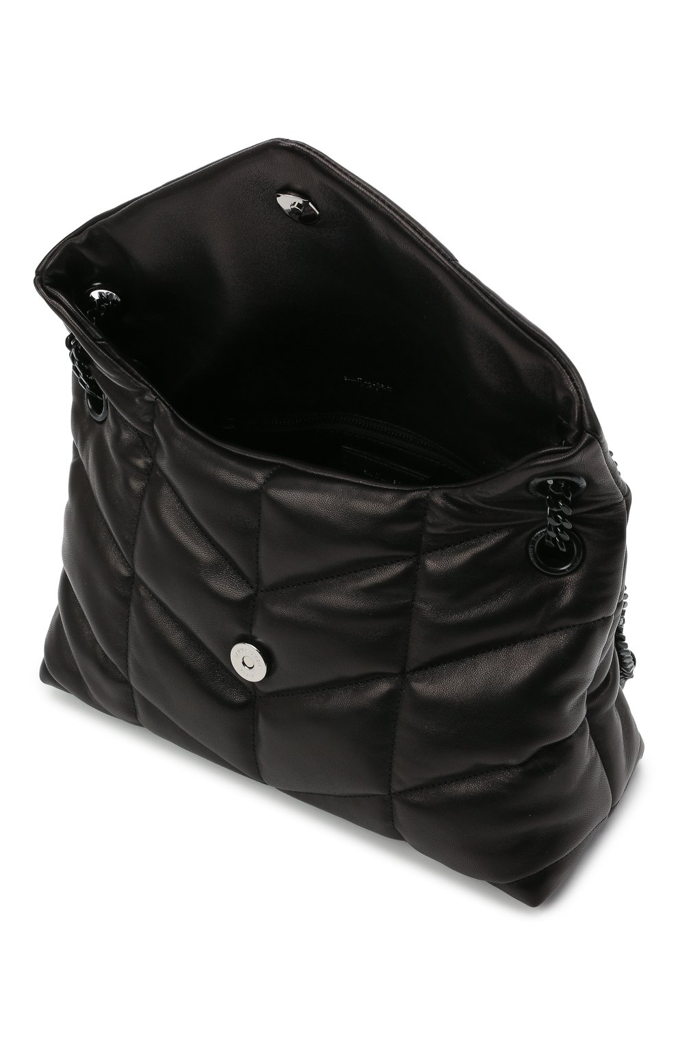 Женская сумка puffer loulou small SAINT LAURENT черного цвета, арт. 577476/1EL08 | Фото 4 (Сумки-технические: Сумки через плечо; Материал: Натуральная кожа; Ремень/цепочка: На ремешке; Размер: small)