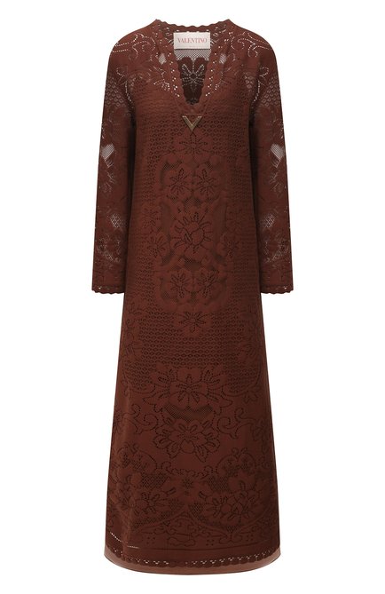 Женское хлопковое платье VALENTINO коричневого цвета по цене 424000 руб., арт. XB3VAYD56W3 | Фото 1