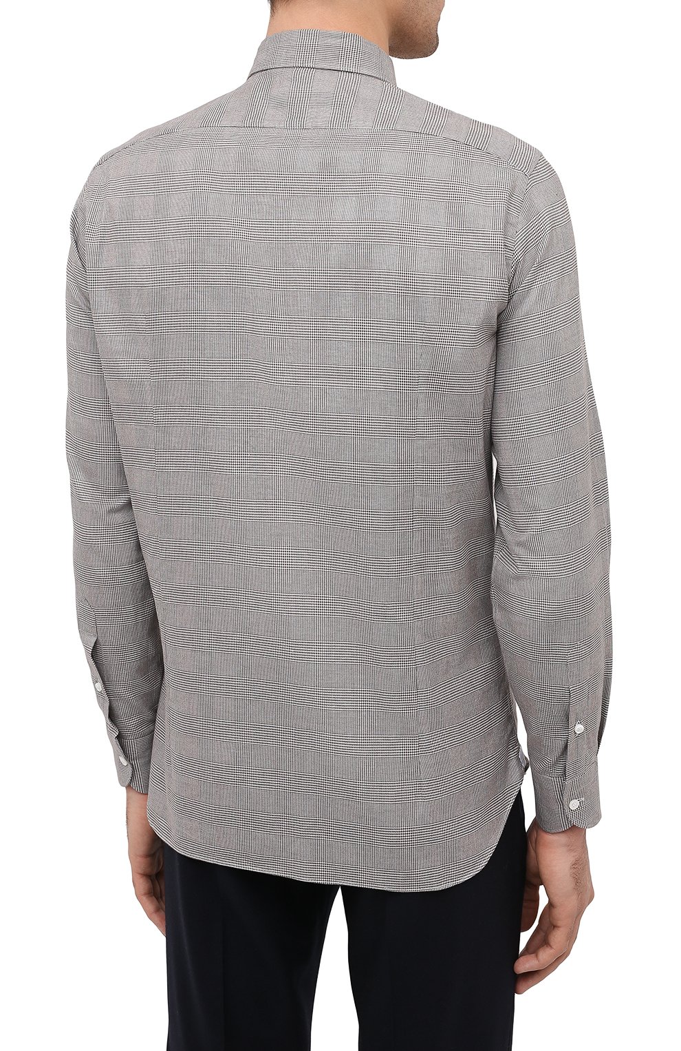 Мужская хлопковая рубашка LORO PIANA коричневого цвета, арт. FAL4361 | Фото 4 (Манжеты: На пуговицах; Принт: Клетка; Воротник: Кент; Рукава: Длинные; Случай: Повседневный; Длина (для топов): Стандартные; Рубашки М: Slim Fit; Региональные ограничения белый список (Axapta Mercury): RU; Материал внешний: Хлопок; Мужское Кросс-КТ: Рубашка-одежда; Стили: Кэжуэл)