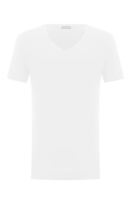 Мужская хлопковая футболка HANRO белого цвета, арт. 073089. | Фото 1 (Длина (для топов): Стандартные; Рукава: Короткие; Материал внешний: Хлопок; Материал сплава: Проставлено; Драгоценные камни: Проставлено)