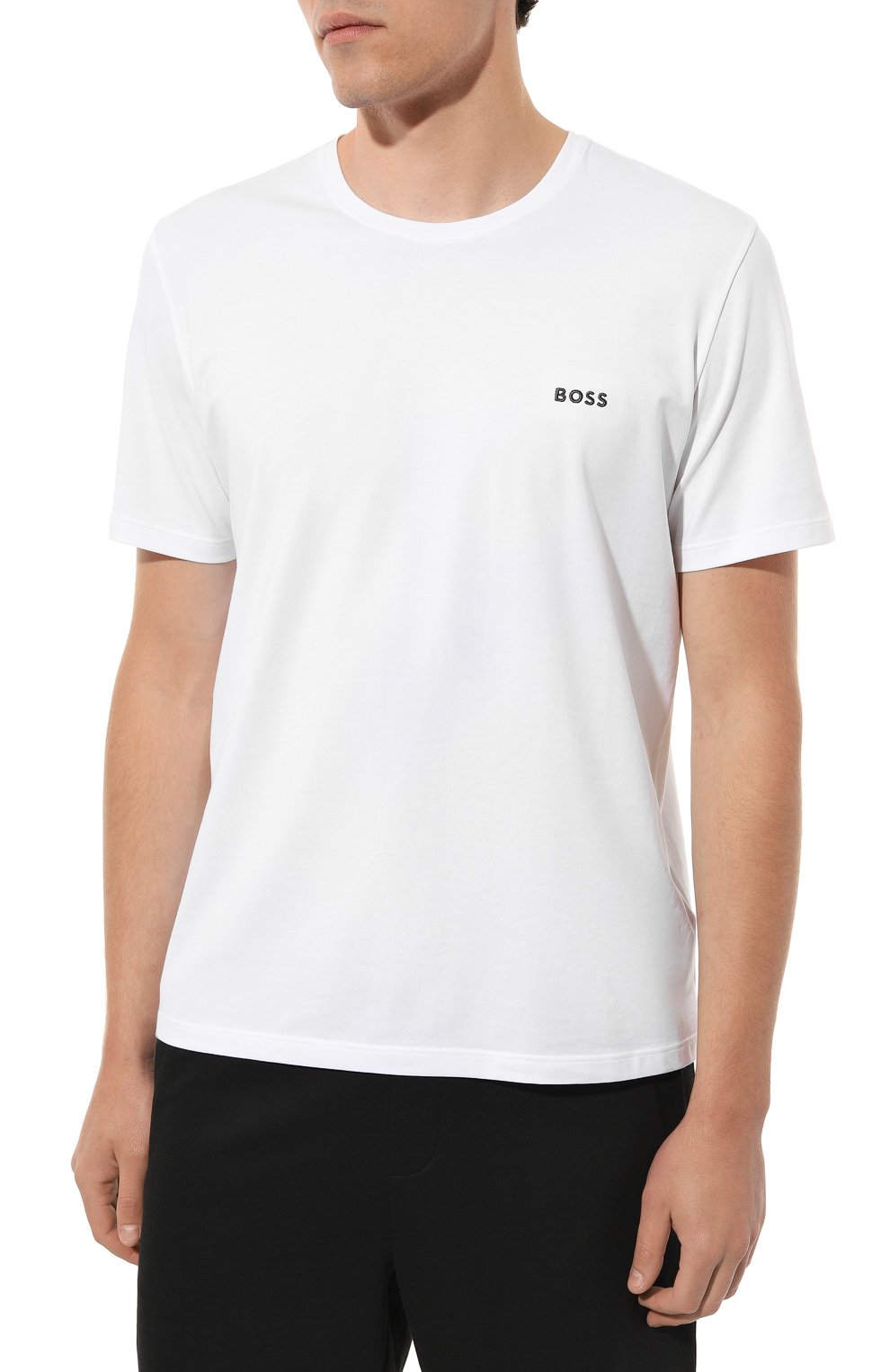 Мужская хлопковая футболка BOSS белого цвета, арт. 50469605 | Фото 3 (Рукава: Короткие; Длина (для топов): Стандартные; Материал сплава: Проставлено; Материал внешний: Хлопок; Драгоценные камни: Проставлено)