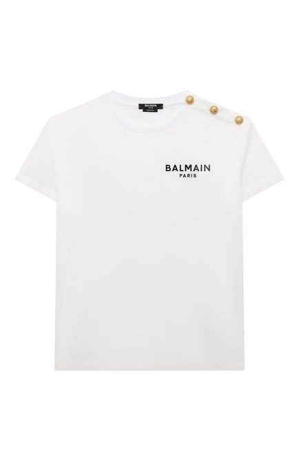 Мужского хлопковая футболка BALMAIN белого цвета, арт. BS8R31 | Фото 1 (Рукава: Короткие; Материал внешний: Хлопок)