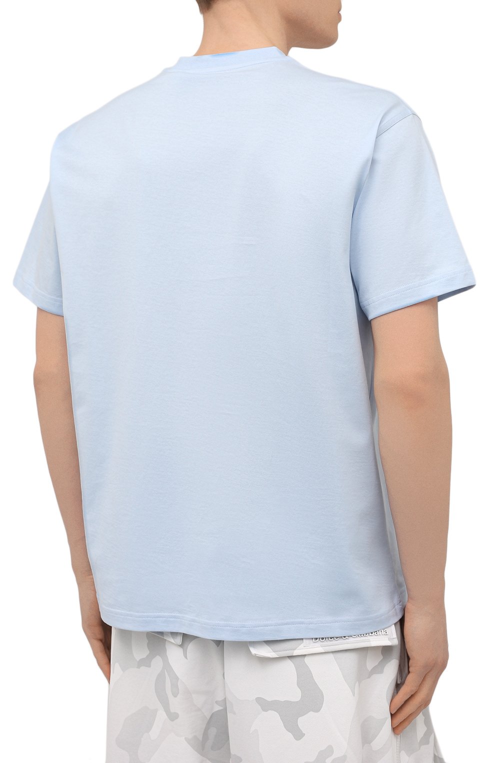 Мужская хлопковая футболка BURBERRY голубого цвета, арт. 8040062 | Фото 4 (Принт: Без принта; Рукава: Короткие; Длина (для топов): Стандартные; Материал внешний: Хлопок; Стили: Кэжуэл)