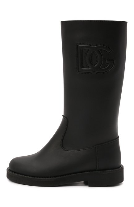 Детские кожаные сапоги DOLCE & GABBANA черного цвета, арт. D10999/A5660/24-28 | Фото 2 (Материал утеплителя: Натура льный мех; Материал внешний: Кожа)
