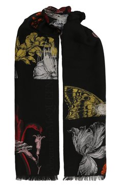 Женский шарф из шерсти и шелка ALEXANDER MCQUEEN черного цвета, арт. 706274 3203Q | Фото 1 (Материал: Текстиль, Шерсть)