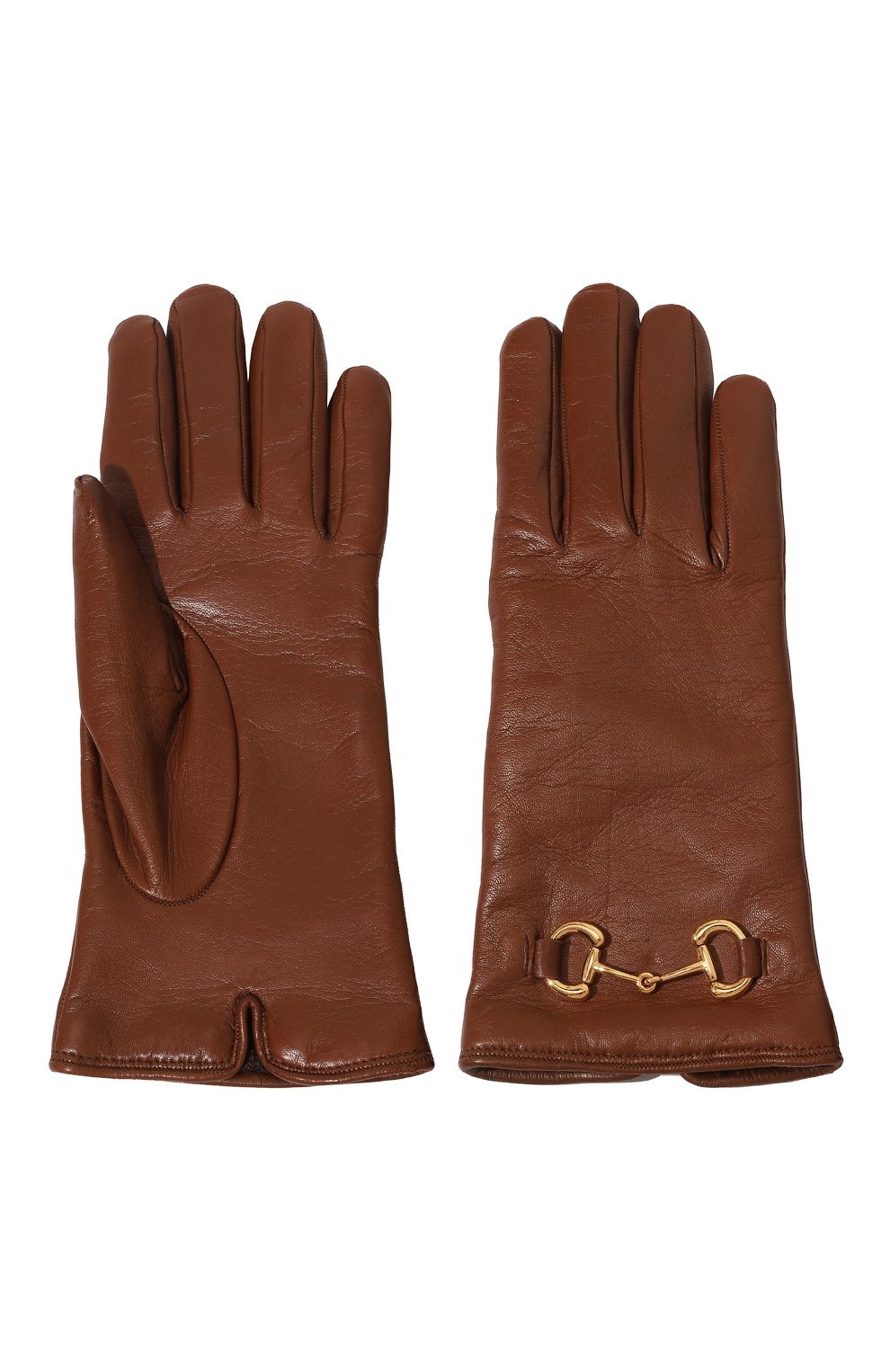 Женские кожаные перчатки horsebit GUCCI коричневого цвета, арт. 603635 BAP00 | Фото 2 (Материал: Натуральная кожа)