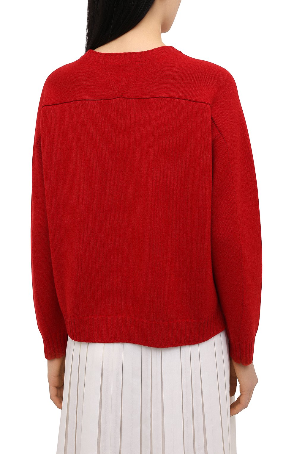 Женский кашемировый свитер VALENTINO красного цвета, арт. VB3KCB80652 | Фото 4 (Женское Кросс-КТ: Свитер-одежда; Материал внешний: Шерсть, Кашемир; Рукава: Длинные; Длина (для топов): Стандартные; Региональные ограничения белый список (Axapta Mercury): RU; Стили: Классический)