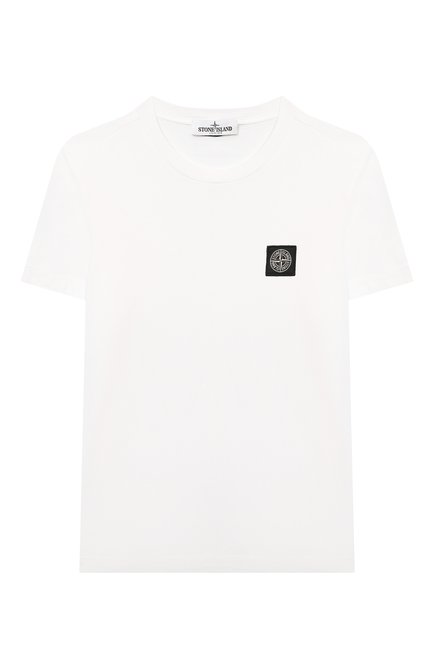 Детская хлопковая футболка STONE ISLAND белого цвета, арт. 761620147/6-8 | Фото 1 (Материал внешний: Хлопок; Рукава: Короткие; Мальчики Кросс-КТ: Футболка-одежда)