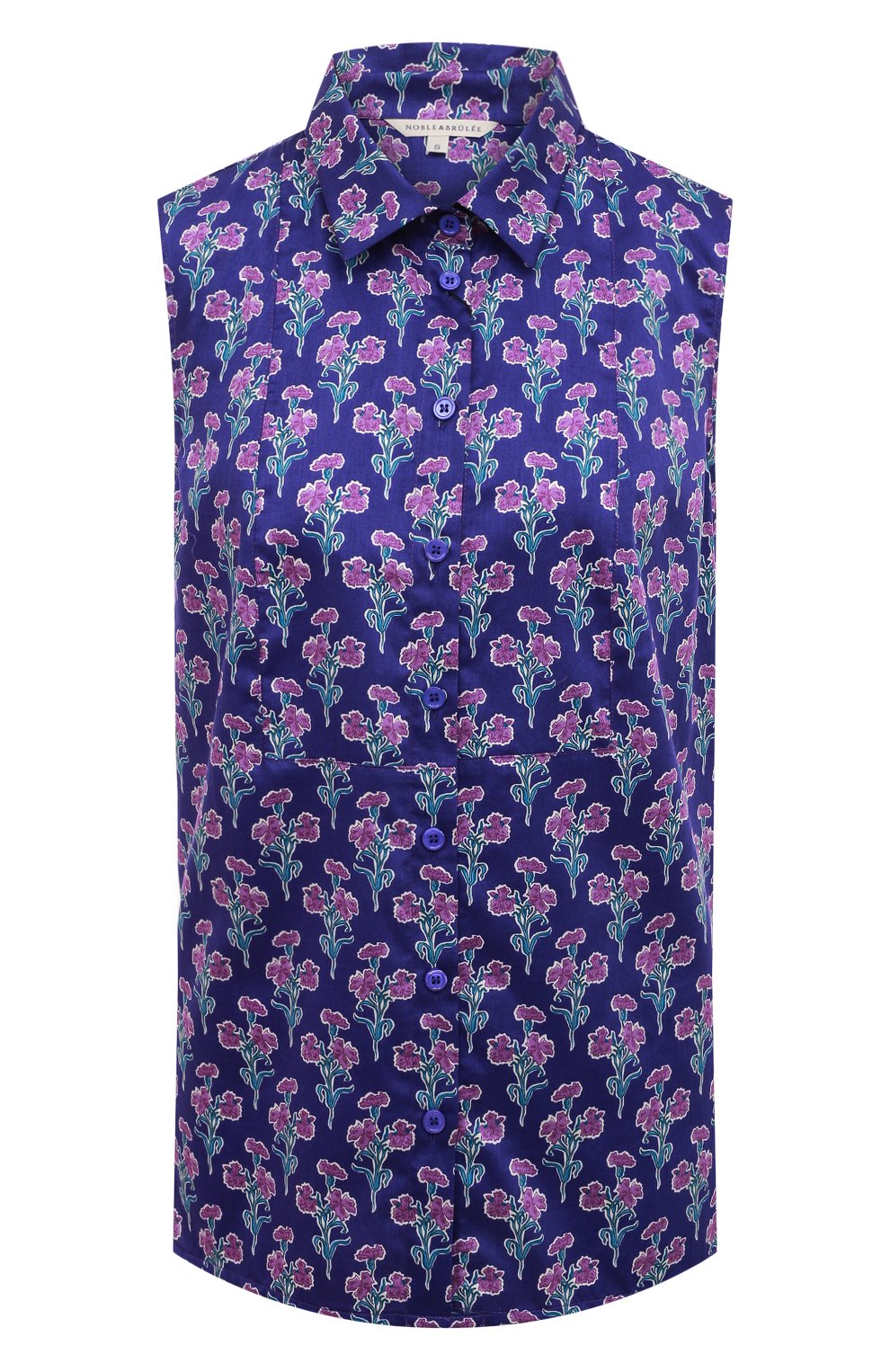 Женская хлопковая блузка NOBLE&BRULEE фиолетового цвета, арт. NB240622 | Фото 1 (Длина (для топов): Стандартные; Принт: С принтом; Материал внешний: Хлопок; Стили: Романтичный; Женское Кросс-КТ: Блуза-одежда)