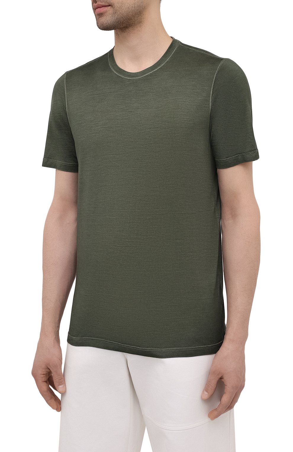 Мужская шелковая футболка GRAN SASSO зеленого цвета, арт. 60133/78302 | Фото 3 (Материал внешний: Шелк; Принт: Без принта, Однотонные; Рукава: Короткие; Длина (для топов): Стандартные; Стили: Кэжуэл)