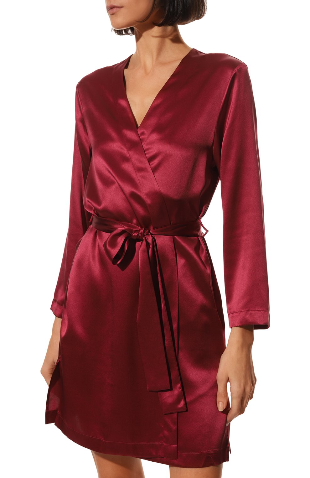 Женский шелковый халат LUNA DI SETA красного цвета, арт. VLST08009 | Фото 3 (Материал внешний: Шелк)