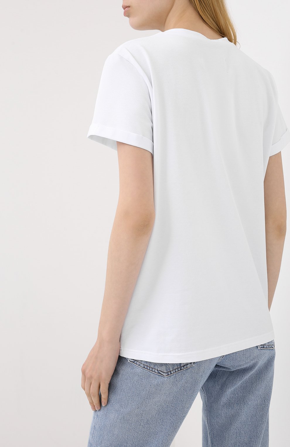 Женская хлопковая футболка SEVEN LAB белого цвета, арт. T20-ALW G021 white | Фото 4 (Рукава: Короткие; Длина (для топов): Стандартные; Принт: С принто�м; Материал внешний: Хлопок; Стили: Спорт-шик; Женское Кросс-КТ: Футболка-одежда)