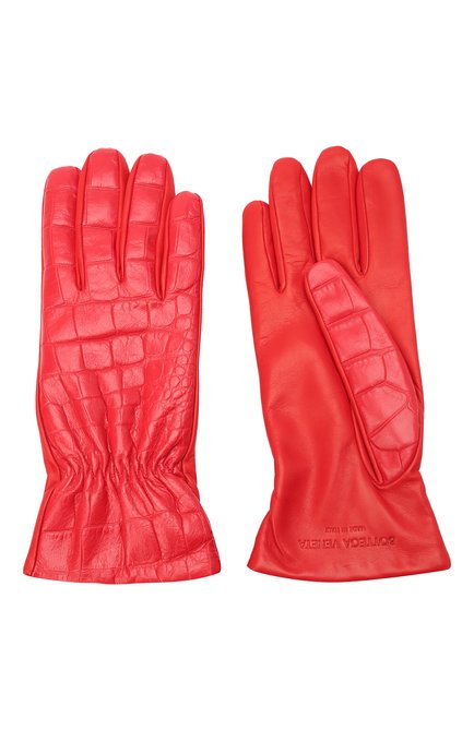 Женские кожаные перчатки BOTTEGA VENETA красного цвета, арт. 652192/3V00G | Фото 2 (Региональные ограничения белый список (Axapta Mercury): RU; Материал: Натуральная кожа)