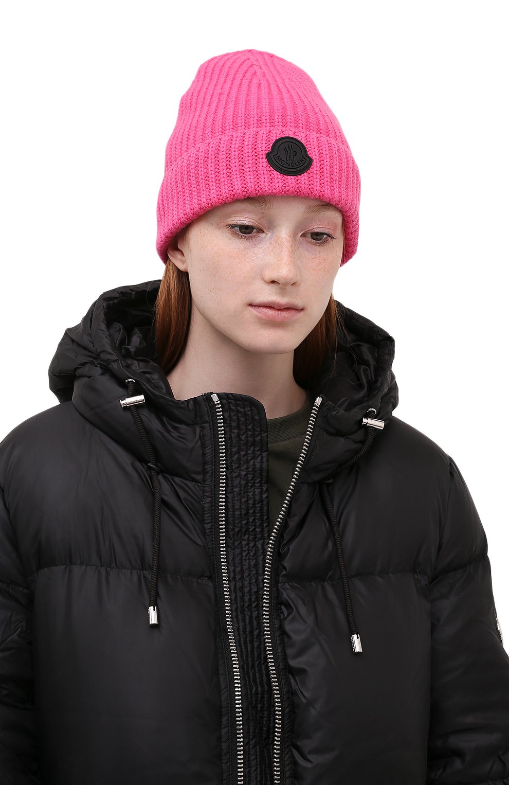 Женская шапка из шерсти и кашемира MONCLER розового цвета, арт. G2-093-3B000-01-M1130 | Фото 2 (Материал: Текстиль, Кашемир, Шерсть)
