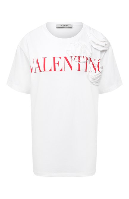 Женская хлопковая футболка VALENTINO белого цвета по цене 89950 руб., арт. WB3MG13U6HF | Фото 1