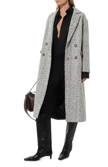 Женское пальто MAX&MOI черно-белого цвета, арт. H23MARR0T | Фото 2 (Рукава: Длинные; Длина (верхняя одежда): Длинные; Материал сплава: Проставлено; Материал подклада: Вискоза; Драгоценные камни: Проставлено)