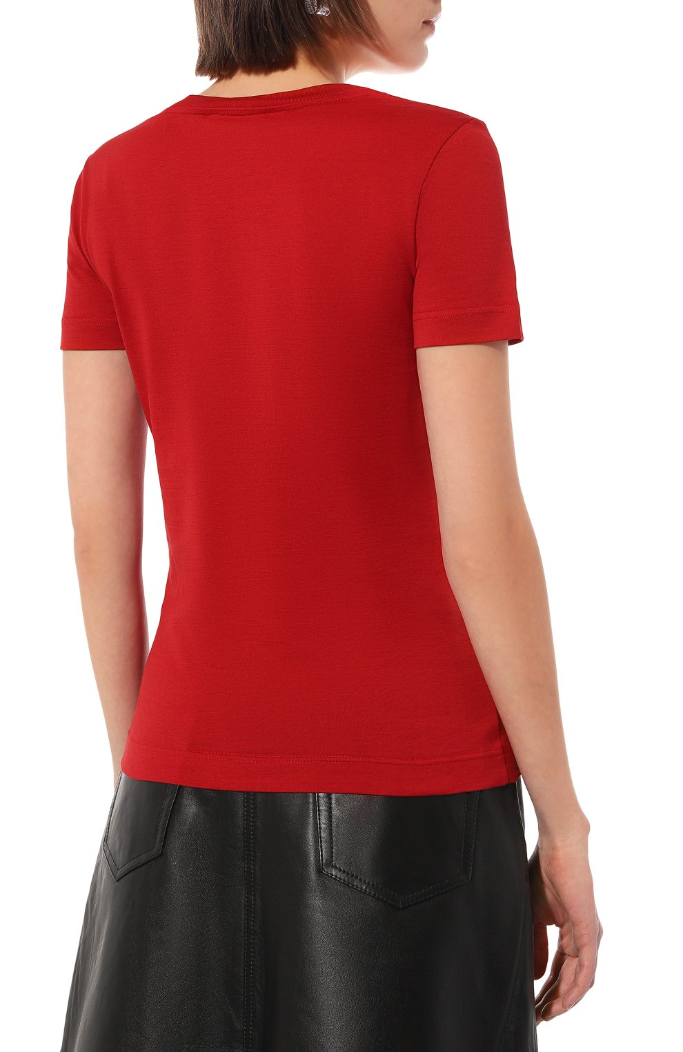Женская хлопковая футболка DOLCE & GABBANA красного цвета, арт. F8T00T/G7H4P | Фото 4 (Рукава: Короткие; Длина (для топов): Стандартные; Принт: С принтом; Материал сплава: Проставлено; Материал внешний: Хлопок; Стили: Спорт-шик; Женское Кросс-КТ: Футболка-одежда; Драгоценные камни: Проставлено)