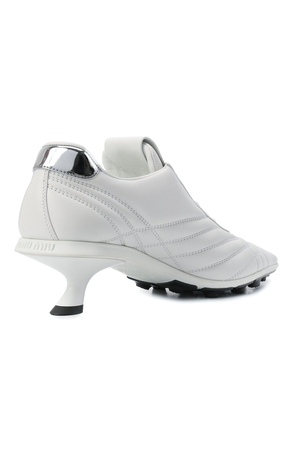 Женские кожаные туфли MIU MIU белого цвета, арт. 5E521D-3F1F-F0009-055 | Фото 5 (Каблук высота: Низкий; Подошва: Плоская; Каблук тип: Kitten heel)